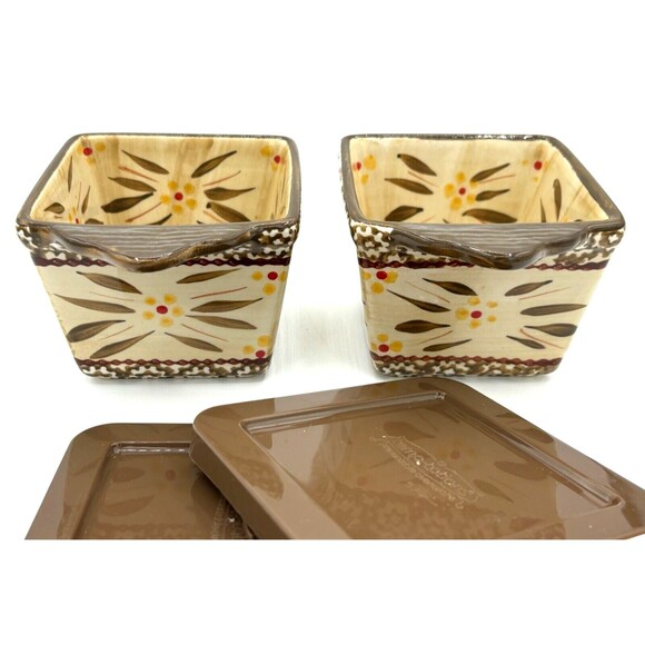 Temp-Tations by Tara Ramekins Square Serving Bowls 10oz w/Lids & Metal Carrier - Picture 4 of 16